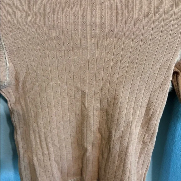 American Eagle Pointelle Orange Mock Neck Long Sleeve - Picture 4 of 6